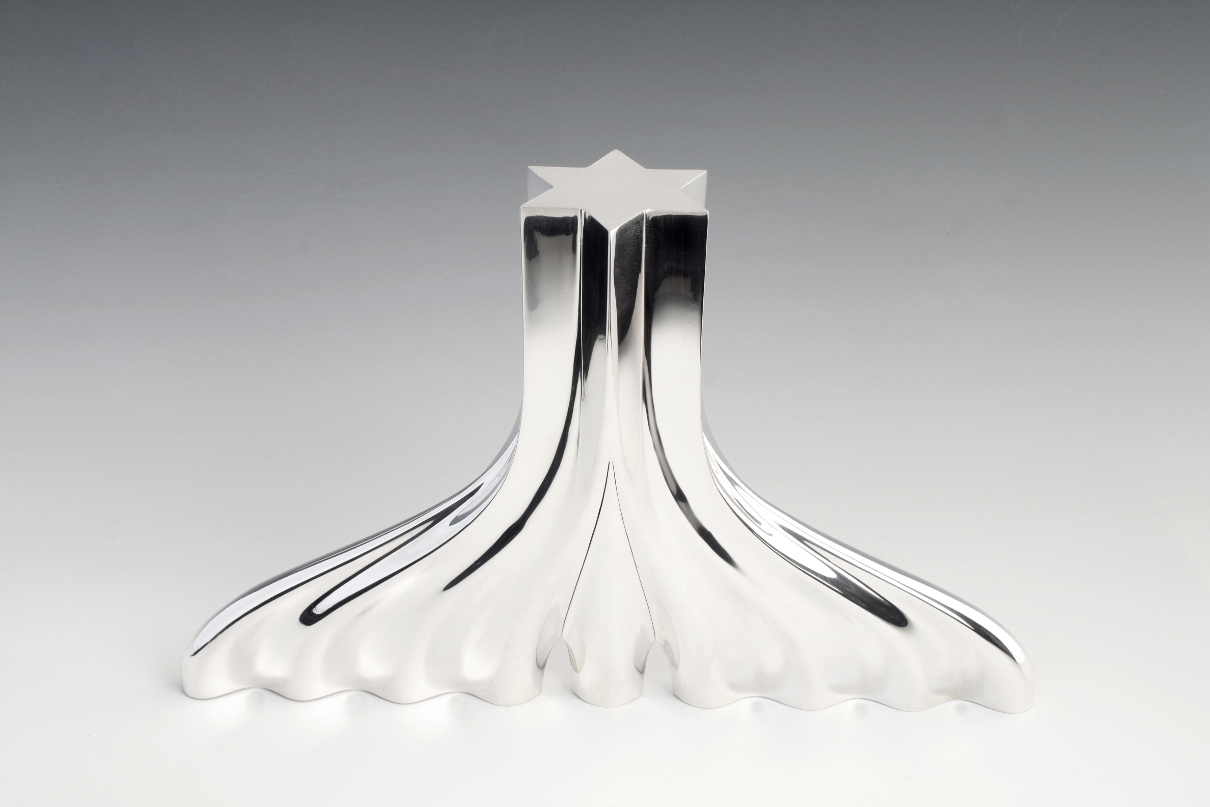 Sterling silver CHANUKIAH, Chanuka menorah, designed and executed by silversmith Wouter van Baalen, Amsterdam 2014