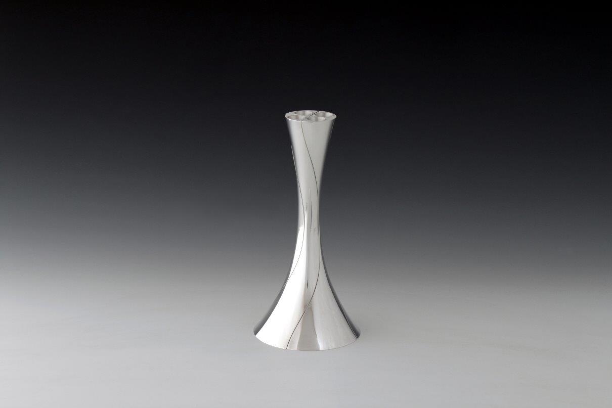 Sterling silver candlesticks Fourfold round, designed and executed by silversmith Wouter van Baalen, Amsterdam 2009