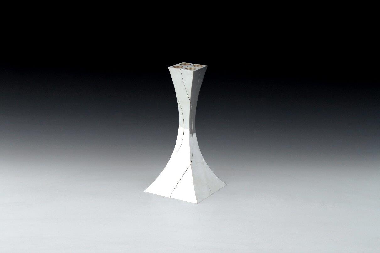 Sterling silver candlesticks Fourfold square, designed and executed by silversmith Wouter van Baalen, Amsterdam 2009