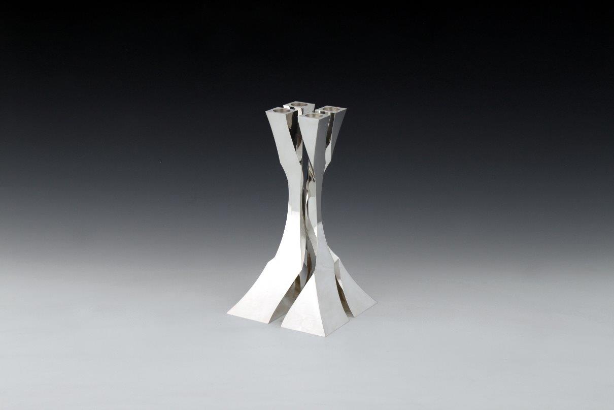 Sterling silver candlesticks Fourfold square, designed and executed by silversmith Wouter van Baalen, Amsterdam 2009