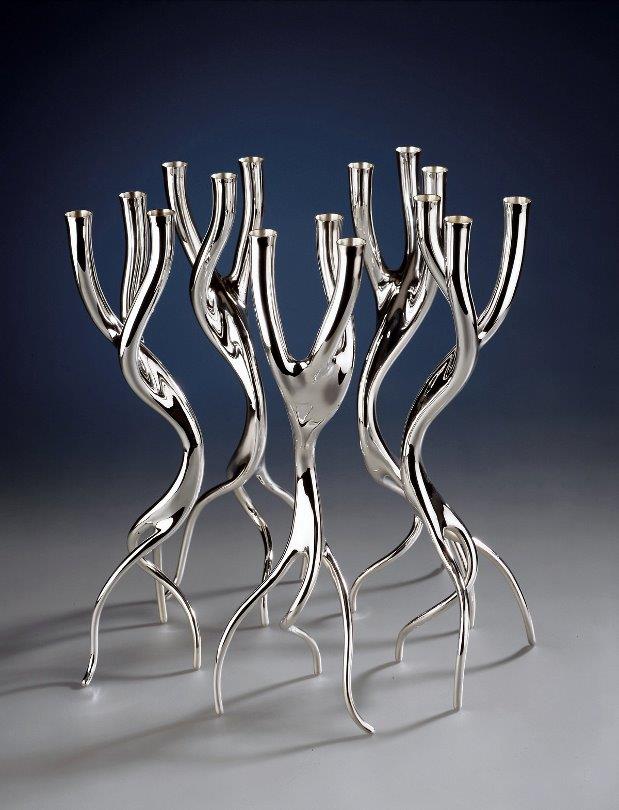 Sterling silver Candle & Flower Tree I, designed and executed by silversmith Wouter van Baalen. Amsterdam 2004