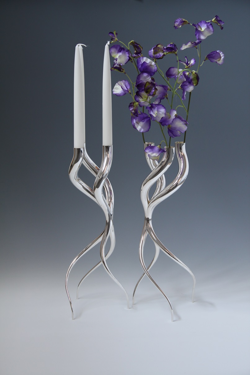 Sterling silver Candle & Flowertree. Designed and executed by silversmith Wouter van Baalen, Amsterdam 2017