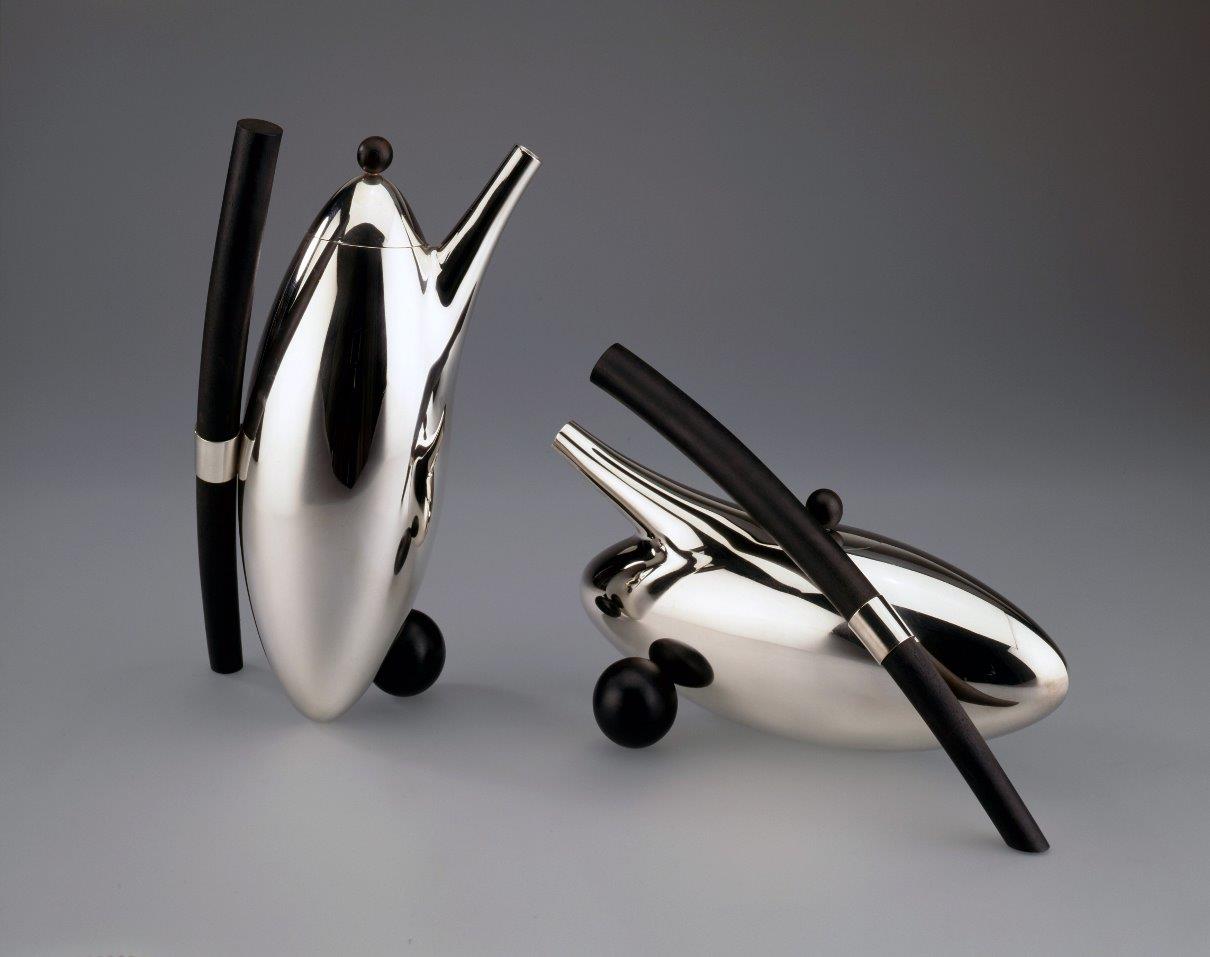 Silver coffee and tea set Ellipsis, designed and executed by silversmith Wouter van Baalen, Schoonhoven 1998