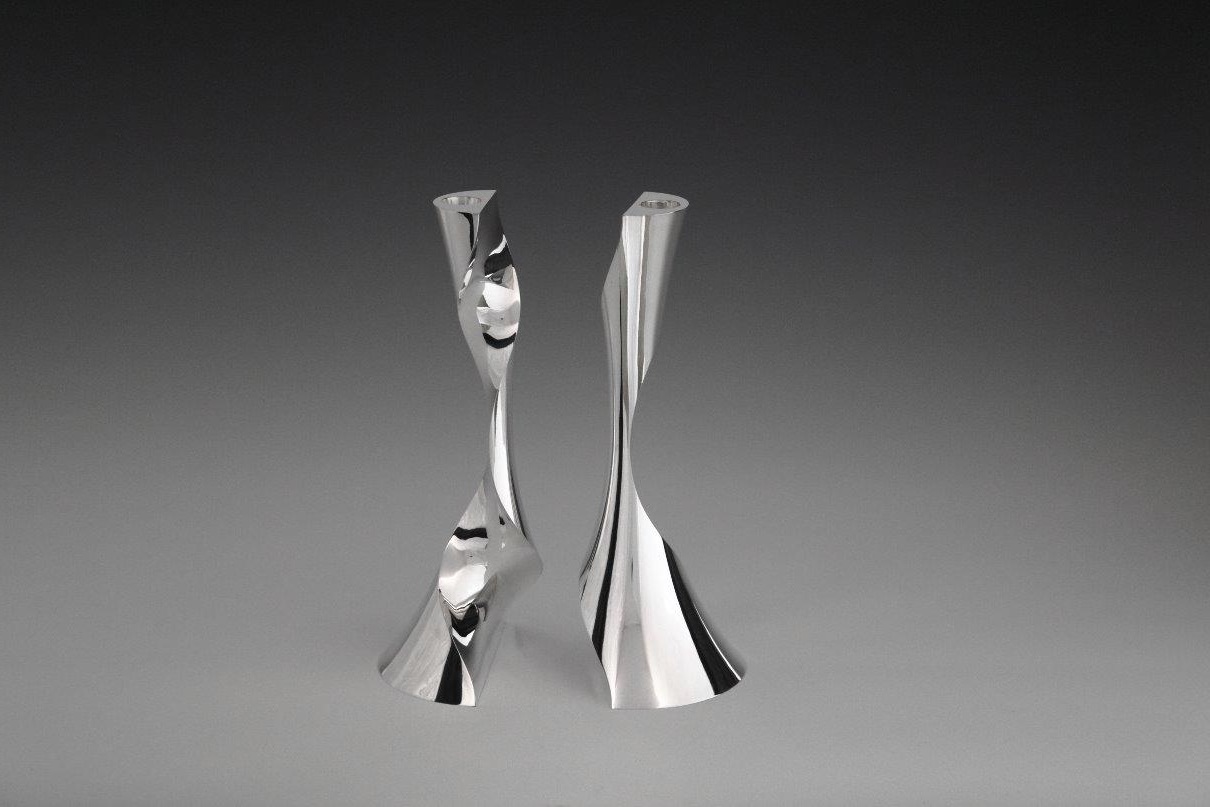 Silver candlesticks Twofold, designed and executed by silversmith Wouter van Baalen, Amsterdam 2009