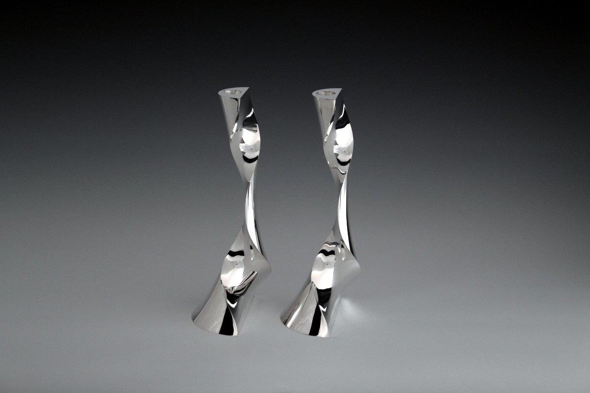 Silver candlesticks Twofold, designed and executed by silversmith Wouter van Baalen, Amsterdam 2009
