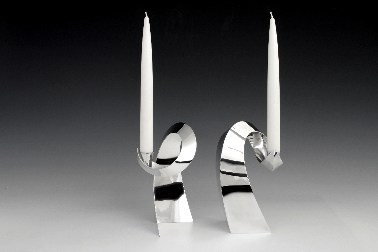 Sterling silver candlesticks Volutes, designed and executed by silversmith Wouter van Baalen, Amsterdam 2014