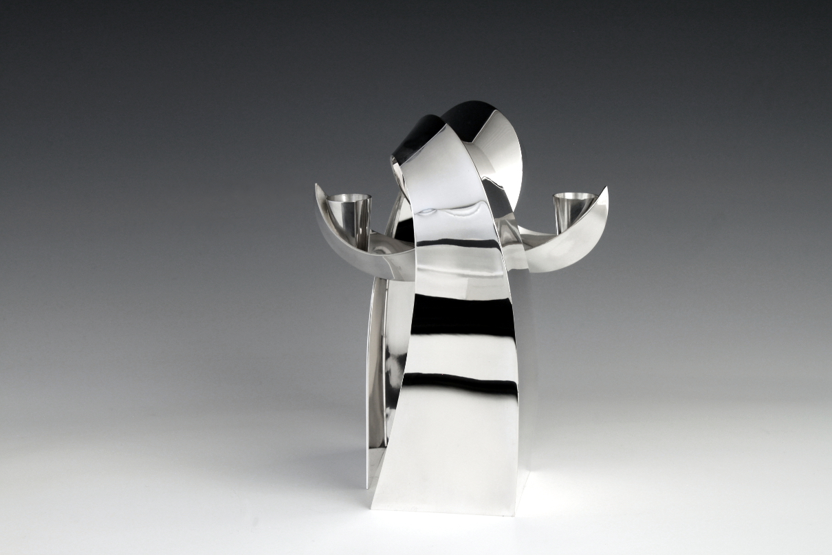 Sterling silver candlesticks Volutes, designed and executed by silversmith Wouter van Baalen, Amsterdam 2014