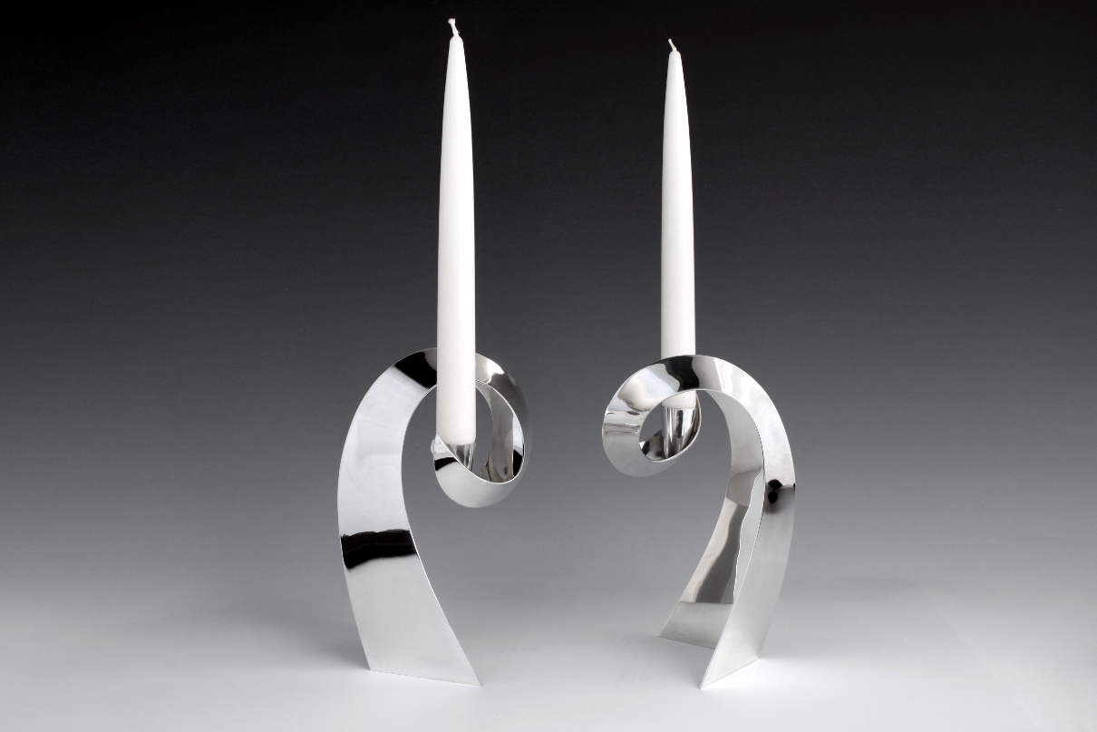 Sterling silver candlesticks Volutes, designed and executed by silversmith Wouter van Baalen, Amsterdam 2014